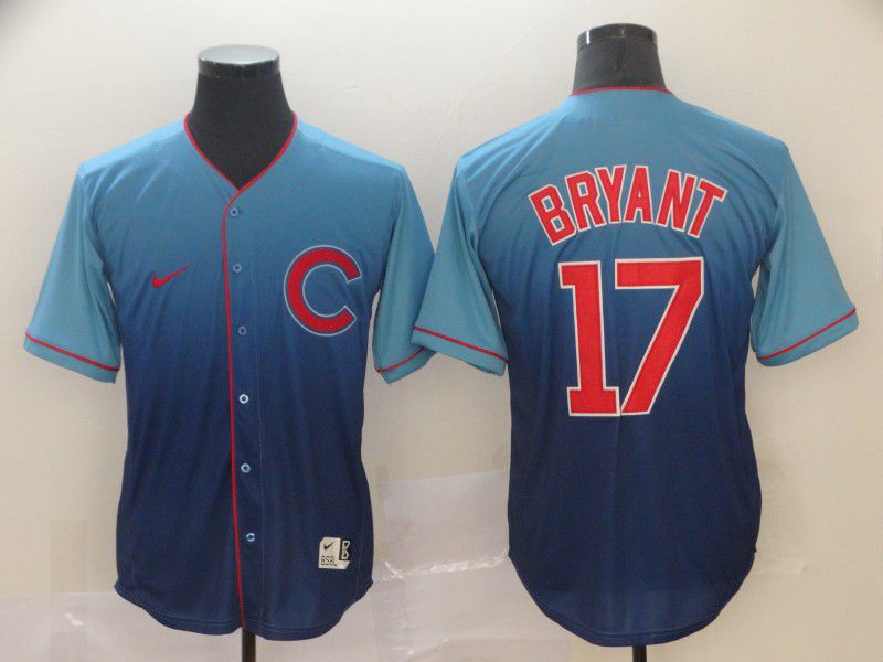 Men Chicago Cubs #17 Bryant Blue Nike Fade MLB Jersey